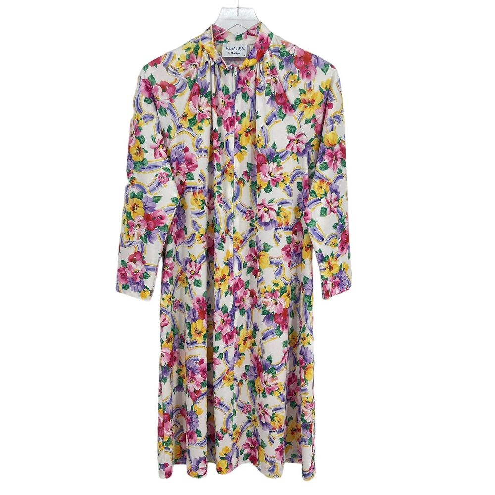 Vintage Travel Lite by Boutique Size Small Floral Zip Front House Dress Robe